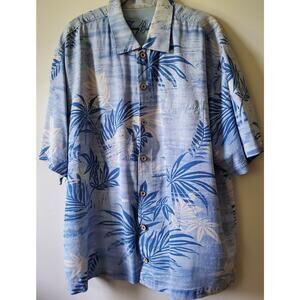 Tommy Bahama Silk Blue Palm Hawaiian Camp Shirt XL Surf Casual Outdoor Aloha